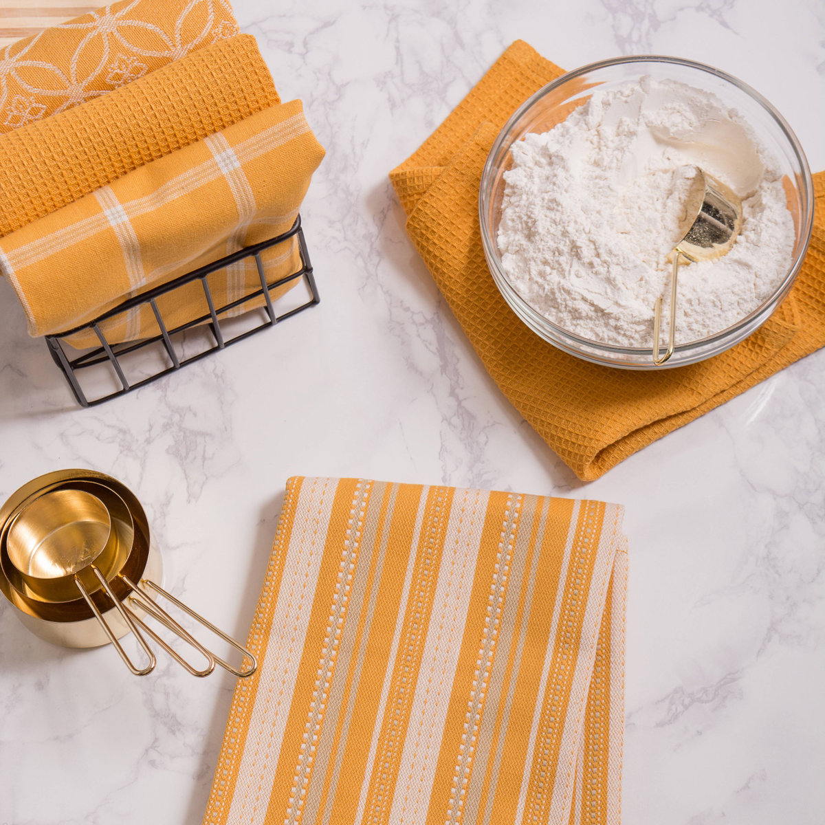 Cotton Waffle Dish Cloth Kitchen Towel (Set of 5)